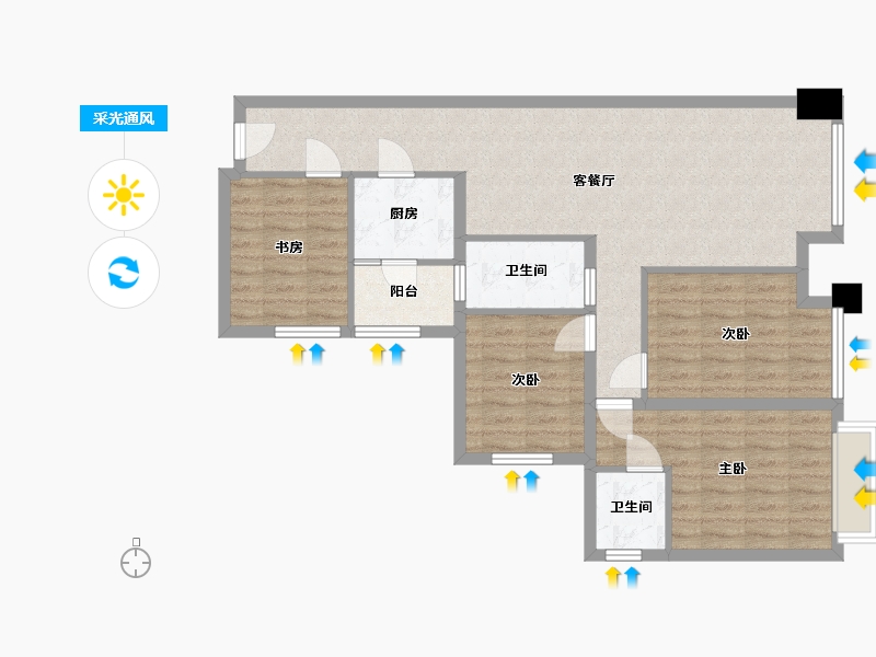 四川省-成都市-中铁骑士府邸建面90m2-88.94-户型库-采光通风