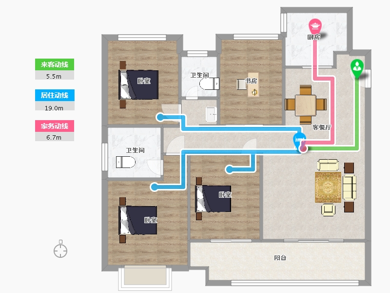 江苏省-苏州市-新希望锦麟府10,12,7栋137㎡-110.00-户型库-动静线