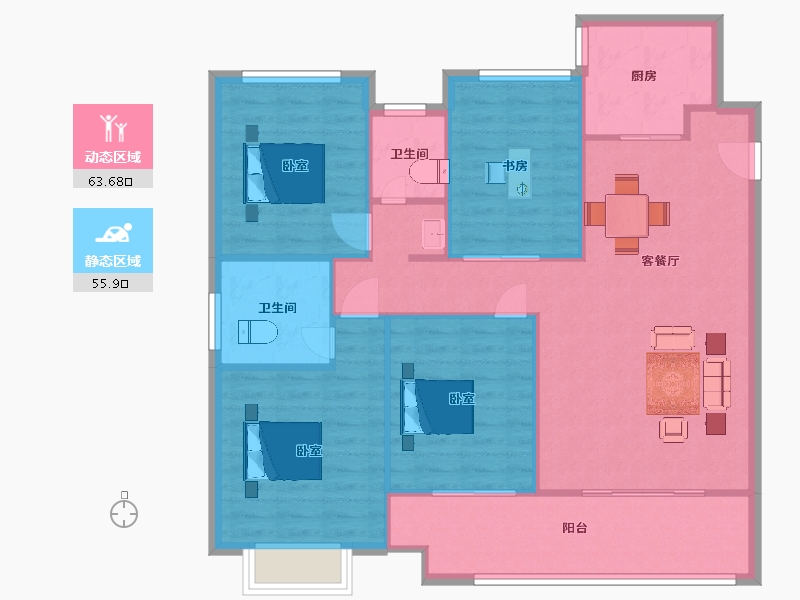 江苏省-苏州市-新希望锦麟府10,12,7栋137㎡-110.00-户型库-动静分区