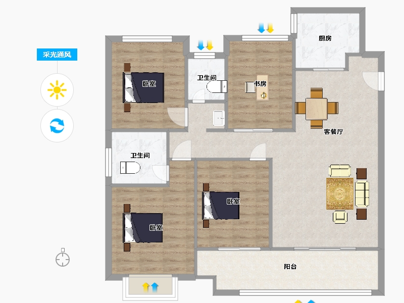 江苏省-苏州市-新希望锦麟府10,12,7栋137㎡-110.00-户型库-采光通风