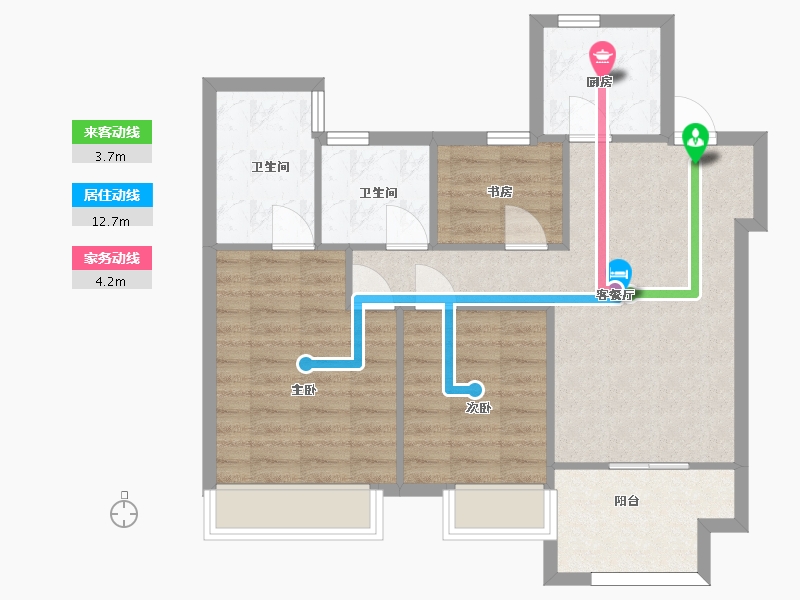 江苏省-苏州市-建发阳光城璞悦1幢,4,B户型94m²-74.99-户型库-动静线