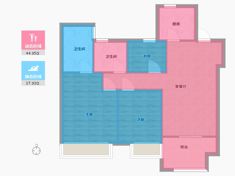 江苏省-苏州市-建发阳光城璞悦1幢,4,B户型94m²-74.99-户型库-动静分区