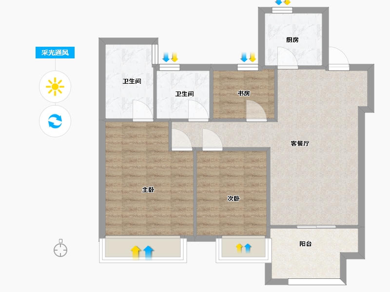 江苏省-苏州市-建发阳光城璞悦1幢,4,B户型94m²-74.99-户型库-采光通风