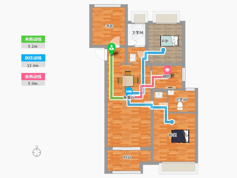 江苏省-苏州市-新希望锦麟府13,13C,13A栋111㎡-89.00-户型库-动静线