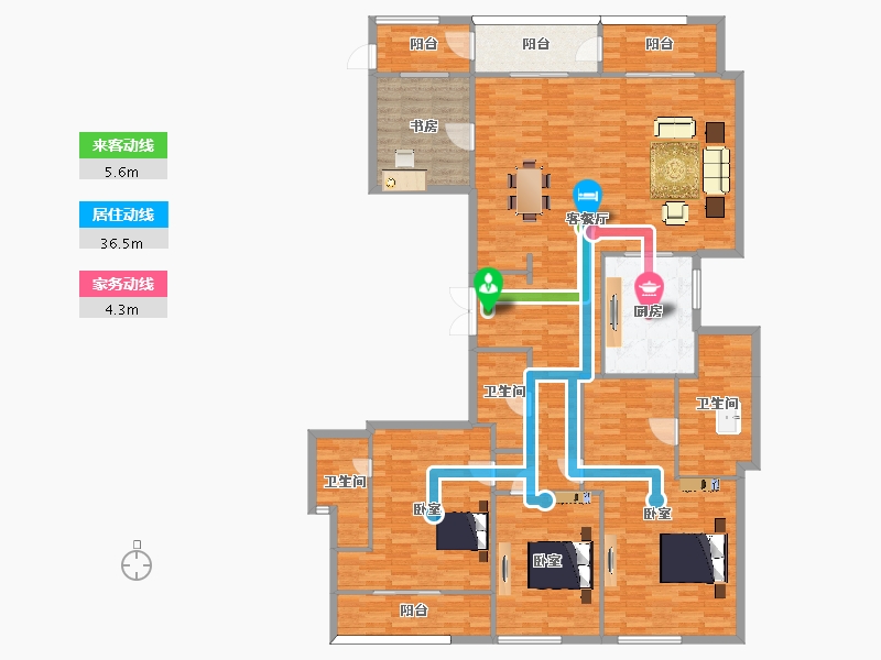 江苏省-苏州市-苏州湾景苑苏州湾壹号-高层20栋A户型241m²-193.43-户型库-动静线