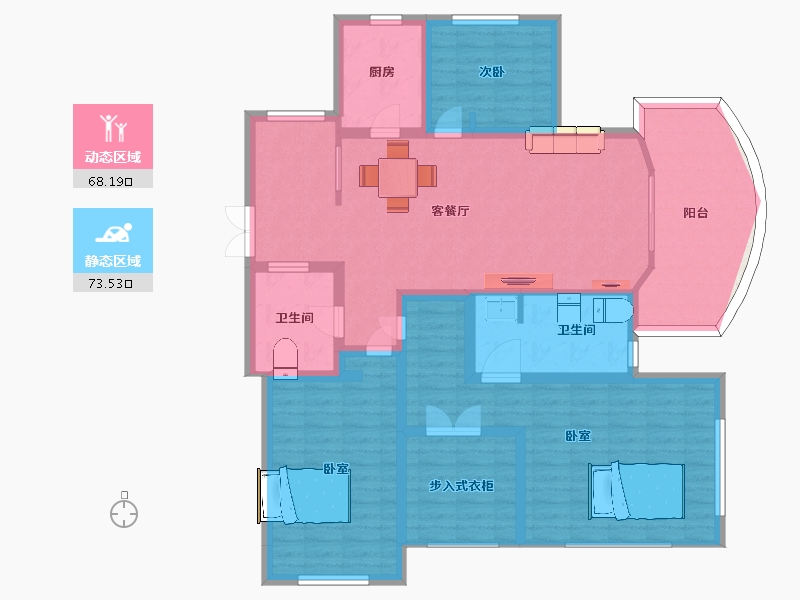 江苏省-苏州市-万宇名都花园F1户型160m²-128.16-户型库-动静分区