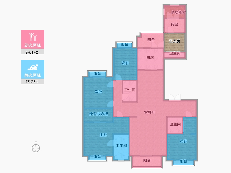 江苏省-苏州市-橡逸湾一期6,7,12栋标准层C户型200m²-160.01-户型库-动静分区