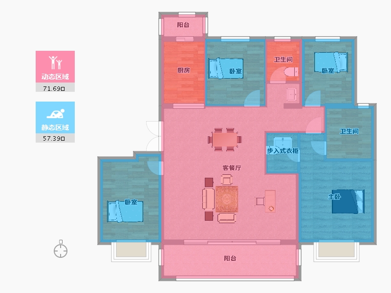 江苏省-苏州市-中粮天悦悦茏雅苑C户型3号楼,16号楼146m²-117.01-户型库-动静分区