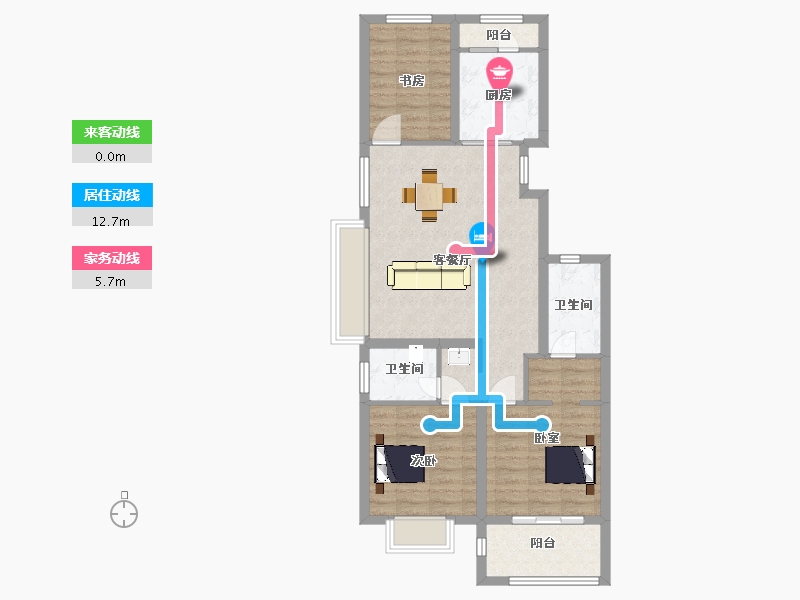 江苏省-苏州市-东原千浔23栋106㎡-84.97-户型库-动静线