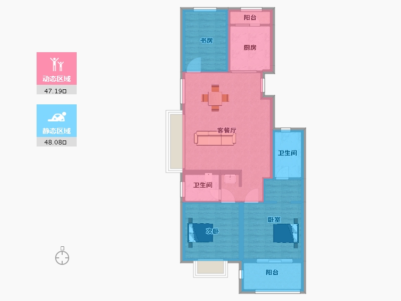 江苏省-苏州市-东原千浔23栋106㎡-84.97-户型库-动静分区