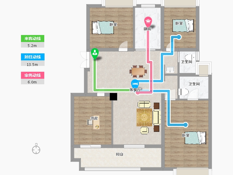 江苏省-苏州市-保利天樾人家洋房1,28栋125户型-99.97-户型库-动静线