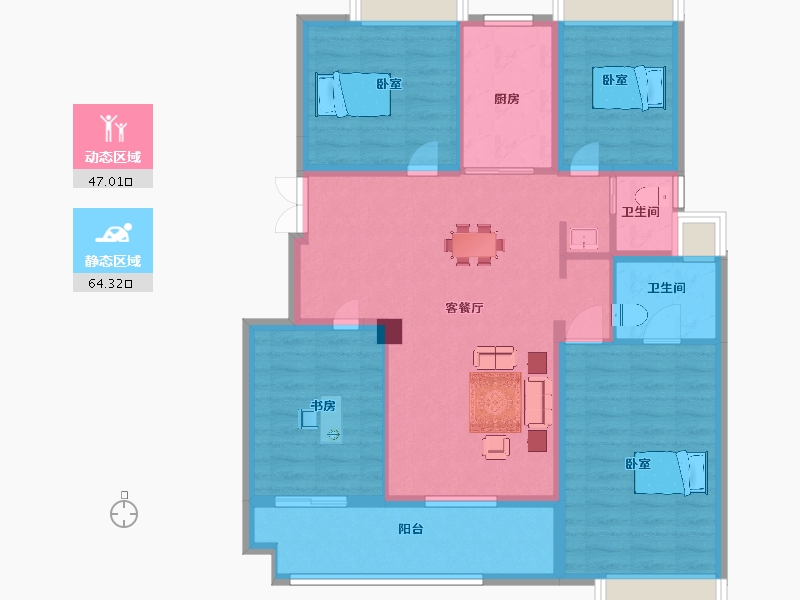 江苏省-苏州市-保利天樾人家洋房1,28栋125户型-99.97-户型库-动静分区