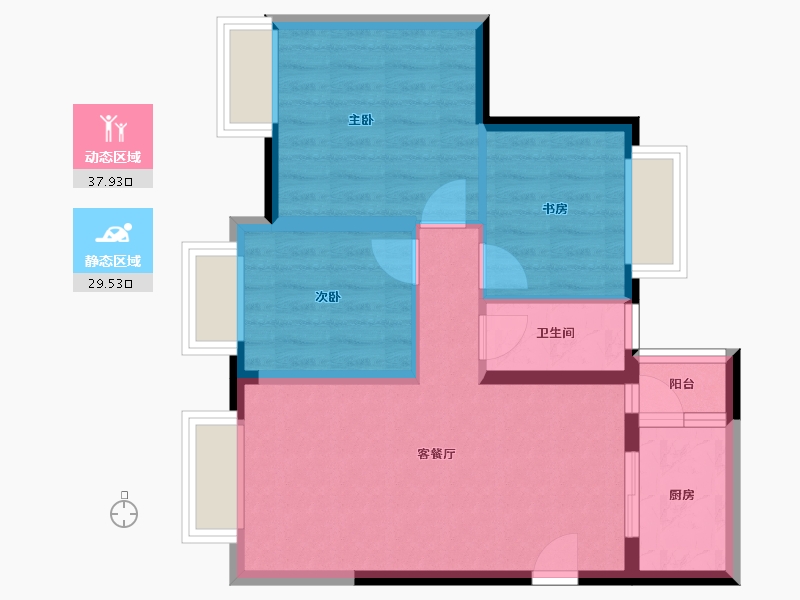 四川省-成都市-龙樾85m²-59.84-户型库-动静分区