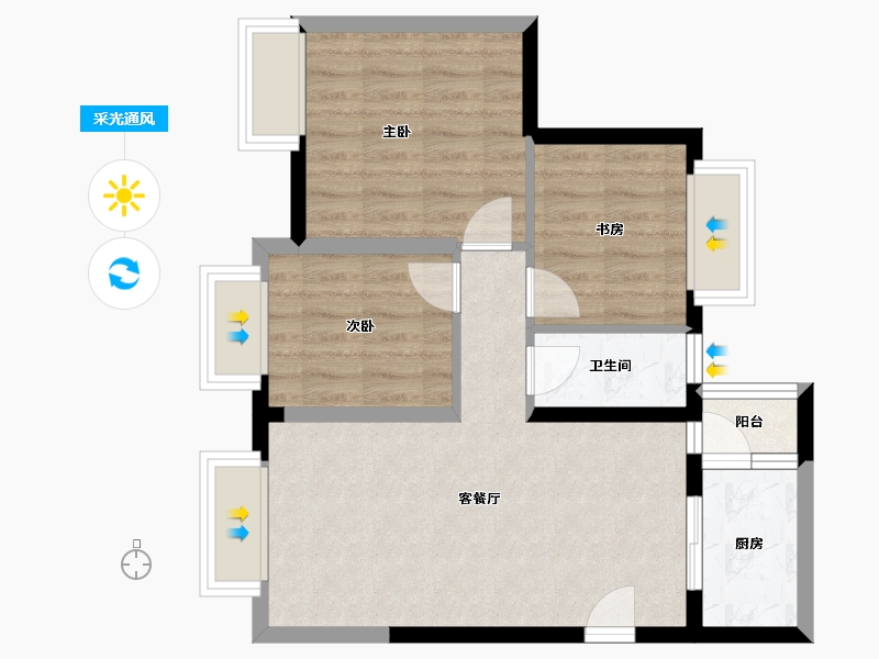 四川省-成都市-龙樾85m²-59.84-户型库-采光通风