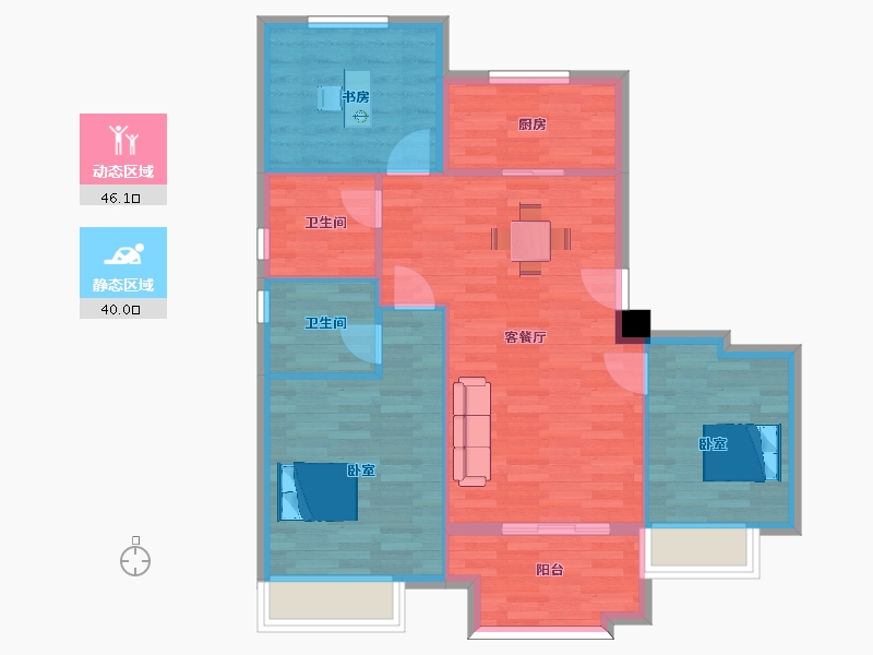 江苏省-苏州市-禹洲嘉誉风华98㎡-78.00-户型库-动静分区