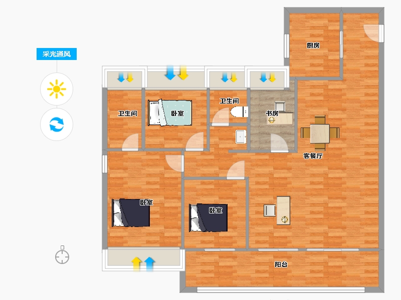 江苏省-苏州市-美的云筑5,6栋140㎡-111.99-户型库-采光通风