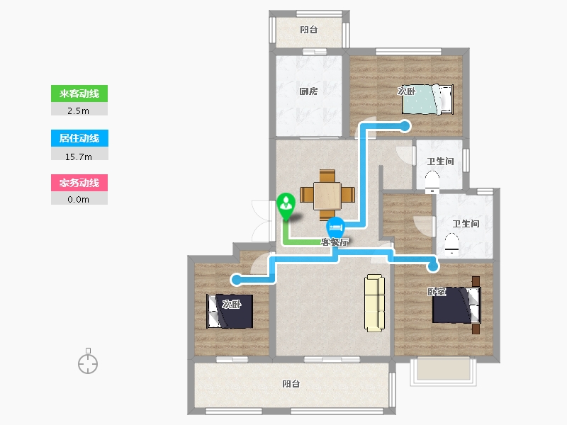 江苏省-苏州市-中粮天悦悦茏雅苑2号楼D户型125m²-100.01-户型库-动静线