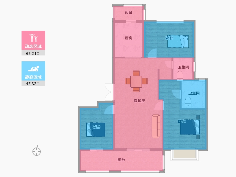 江苏省-苏州市-中粮天悦悦茏雅苑2号楼D户型125m²-100.01-户型库-动静分区