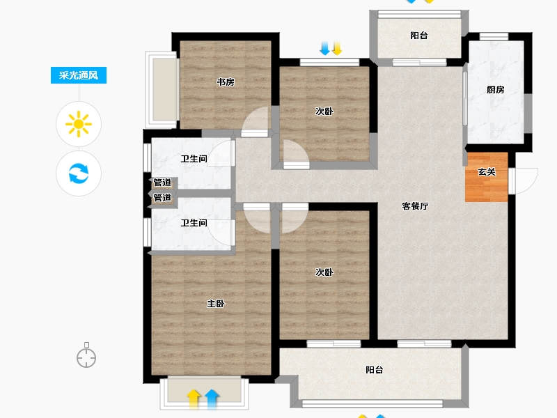 河南省-郑州市-中海万锦公馆7号楼139m²-111.20-户型库-采光通风