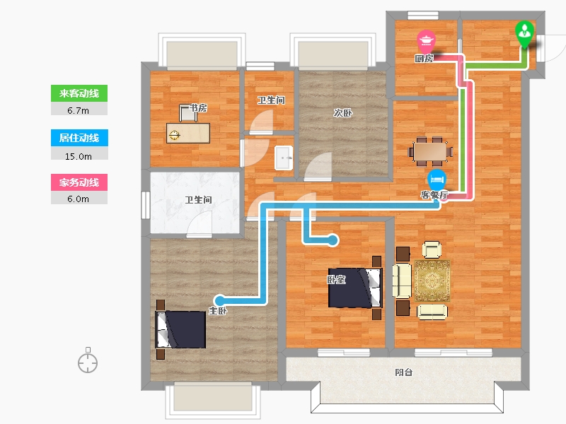 江苏省-苏州市-旭辉和风7,8栋A户型125m²-100.00-户型库-动静线