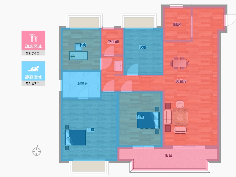 江苏省-苏州市-旭辉和风7,8栋A户型125m²-100.00-户型库-动静分区