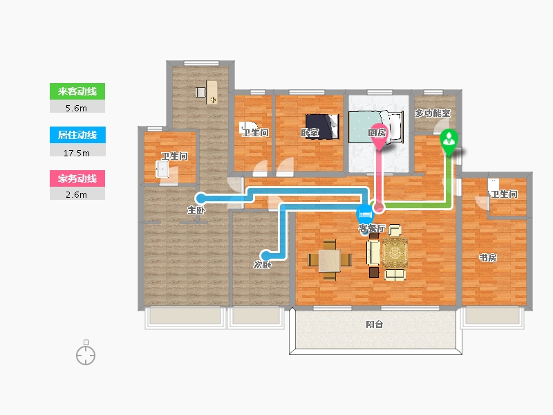 江苏省-苏州市-天鹅港华庭15,18栋D户型203m²-162.00-户型库-动静线