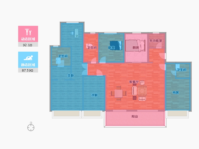 江苏省-苏州市-天鹅港华庭15,18栋D户型203m²-162.00-户型库-动静分区