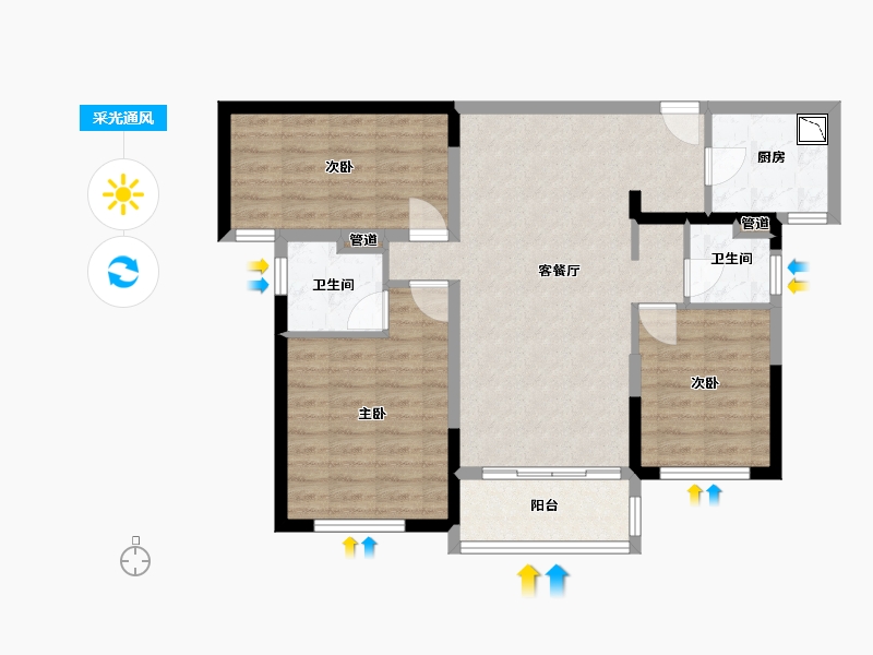 福建省-厦门市-中海杏林鹭湾B户型101m²-80.80-户型库-采光通风