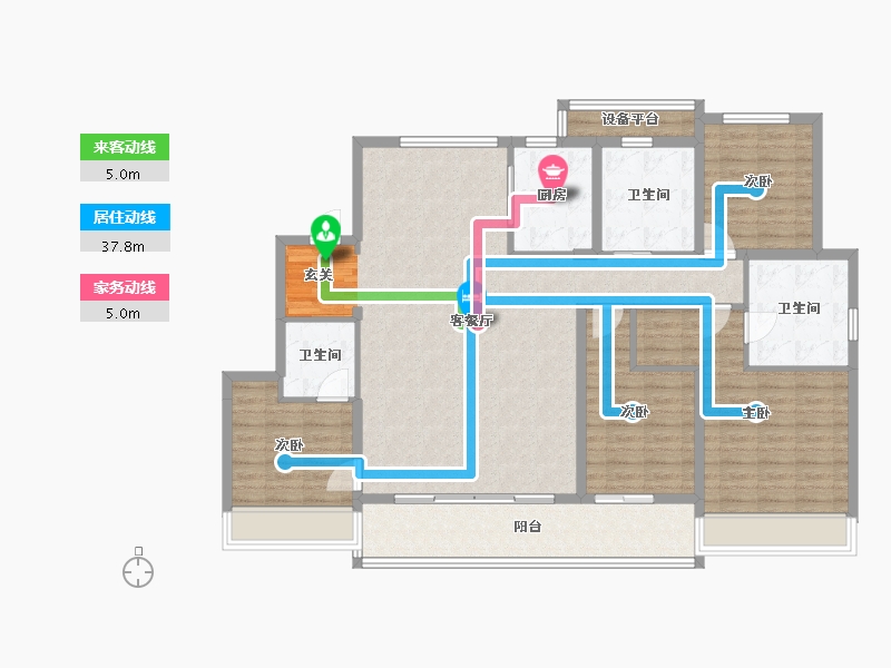 浙江省-杭州市-中南棠玥湾4号楼164m²-136.10-户型库-动静线