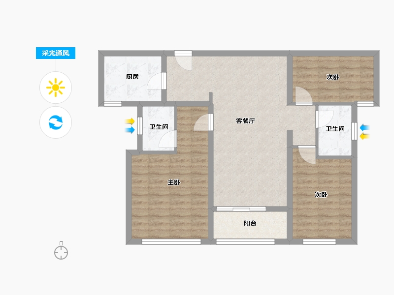 福建省-厦门市-中海杏林鹭湾C户型105m²-84.00-户型库-采光通风