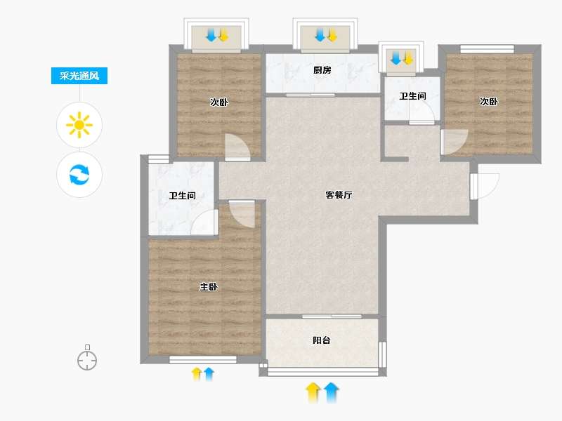 福建省-厦门市-中海杏林鹭湾A户型100m²-80.00-户型库-采光通风