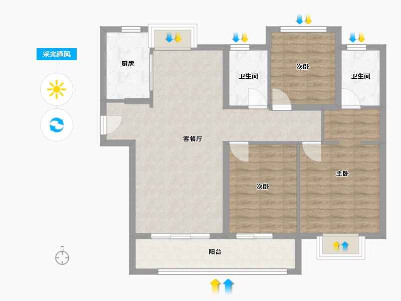 福建省-厦门市-中海杏林鹭湾D户型110m²-88.00-户型库-采光通风