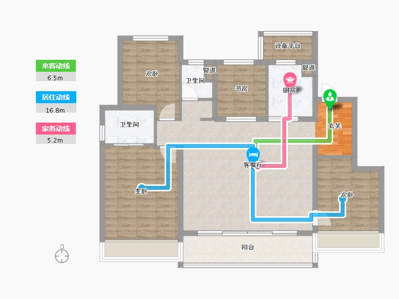 浙江省-杭州市-中南棠玥湾4号楼138m²-112.86-户型库-动静线