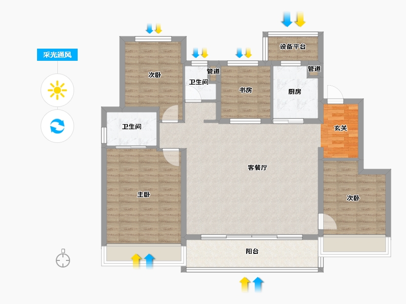 浙江省-杭州市-中南棠玥湾4号楼138m²-112.86-户型库-采光通风