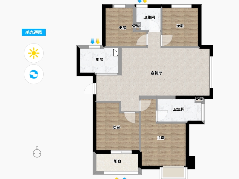 福建省-厦门市-保利和光城悦D户型105m²-84.00-户型库-采光通风