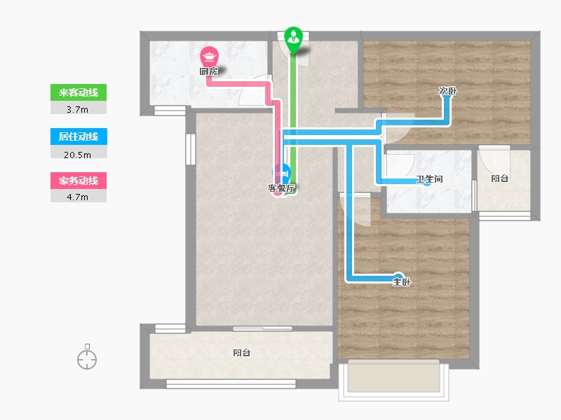 福建省-厦门市-古龙尚逸园1号楼（南）,1号楼（北）84m²-67.19-户型库-动静线