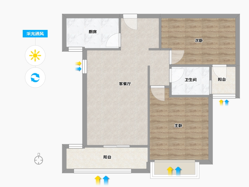 福建省-厦门市-古龙尚逸园1号楼（南）,1号楼（北）84m²-67.19-户型库-采光通风