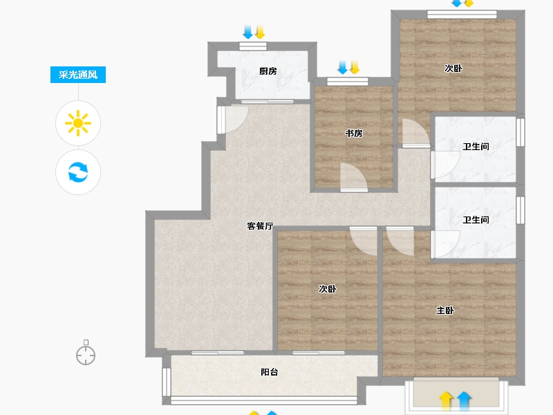 福建省-厦门市-保利和光城悦H户型105m²-84.01-户型库-采光通风