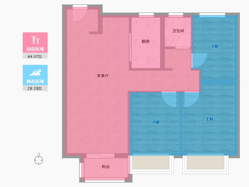 天津-天津市-美的旭辉翰悦府翰悦园36号楼,翰悦园35号楼,翰悦园38号楼,翰悦园39号楼建面100m-64.43-户型库-动静分区