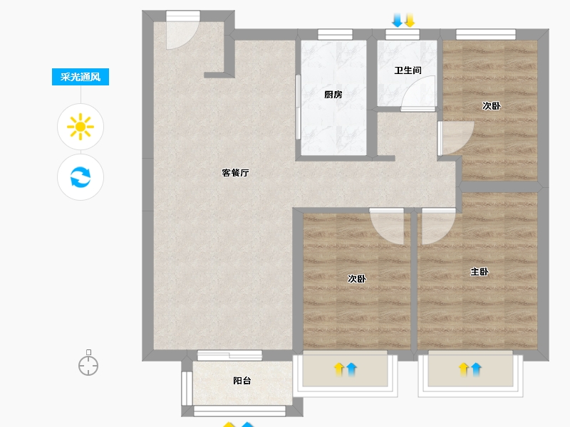 天津-天津市-美的旭辉翰悦府翰悦园36号楼,翰悦园35号楼,翰悦园38号楼,翰悦园39号楼建面100m-64.43-户型库-采光通风