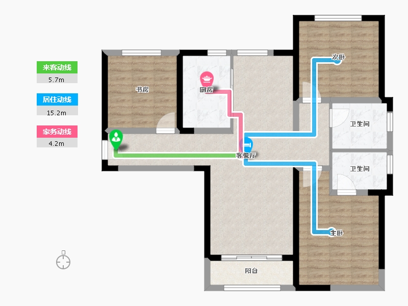 天津-天津市-华侨城碧桂园天境嘉景苑14栋,嘉景苑16栋建面120m²-96.00-户型库-动静线