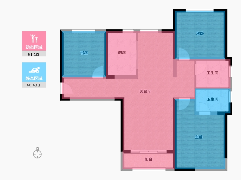 天津-天津市-华侨城碧桂园天境嘉景苑14栋,嘉景苑16栋建面120m²-96.00-户型库-动静分区