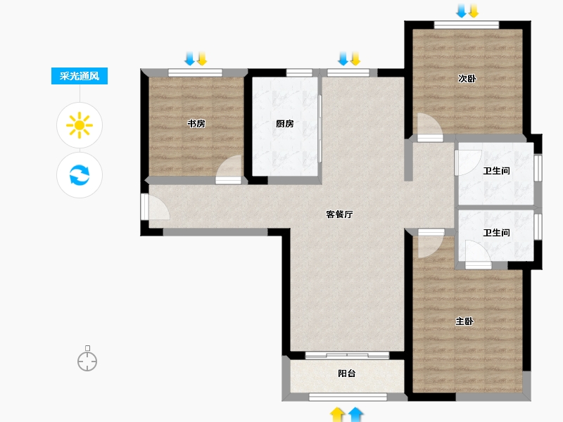 天津-天津市-华侨城碧桂园天境嘉景苑14栋,嘉景苑16栋建面120m²-96.00-户型库-采光通风