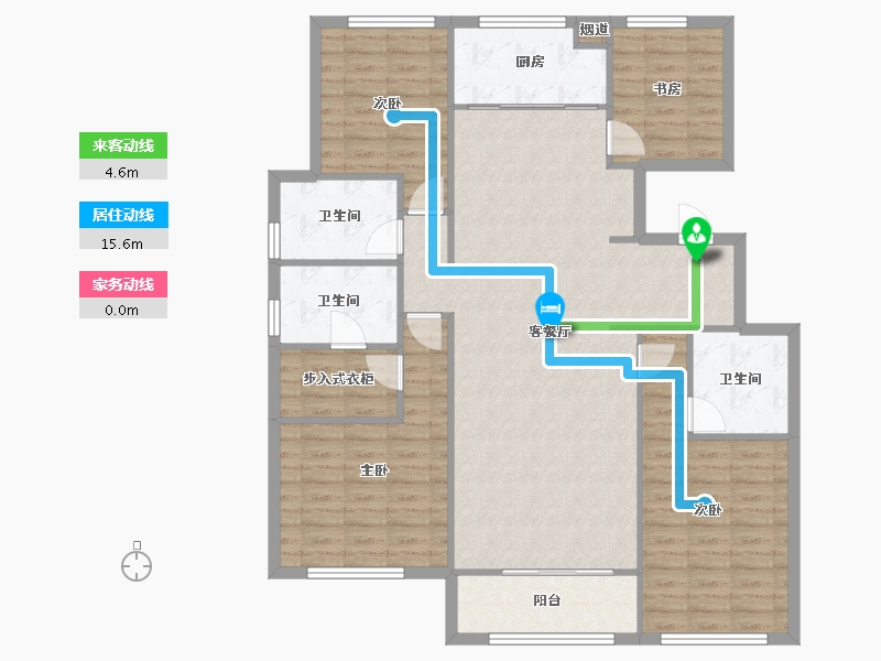 天津-天津市-融创御园15号楼,16号楼,26号楼,27号楼建面155m²-126.45-户型库-动静线