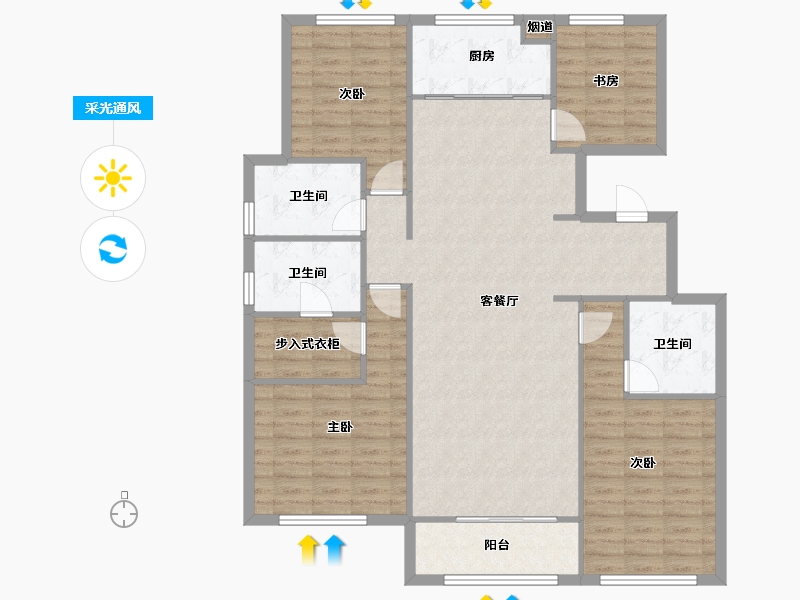 天津-天津市-融创御园15号楼,16号楼,26号楼,27号楼建面155m²-126.45-户型库-采光通风