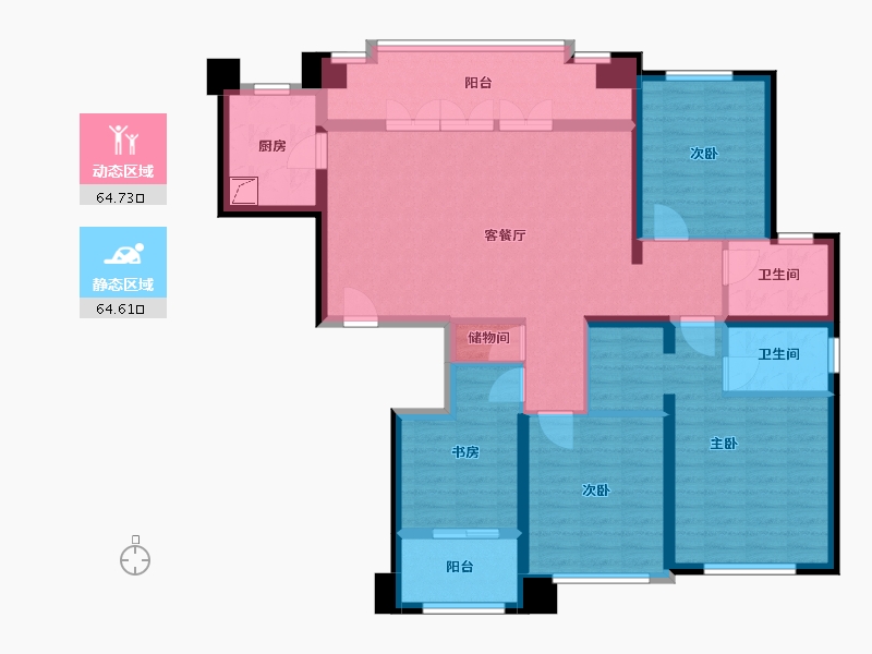 福建省-厦门市-水晶湖郡B户型143㎡-114.40-户型库-动静分区