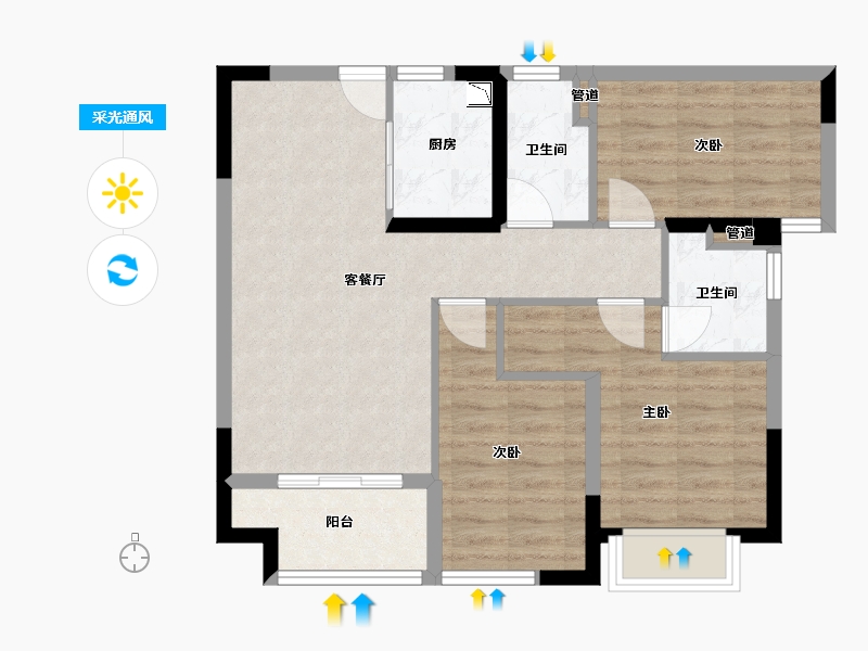 福建省-厦门市-融侨观澜1,2,3,5,6,7号楼89m²-71.20-户型库-采光通风