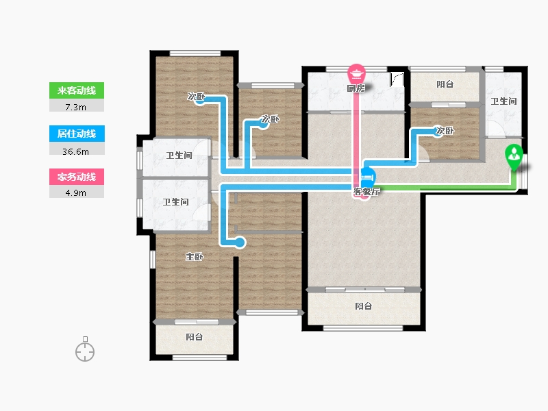 福建省-厦门市-水晶湖郡H户型189㎡-151.30-户型库-动静线