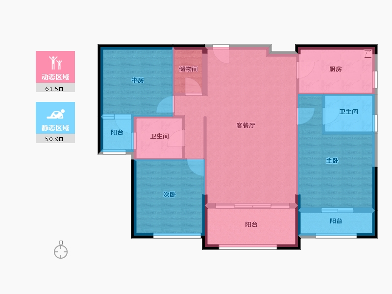 福建省-厦门市-水晶湖郡E户型127㎡-101.59-户型库-动静分区