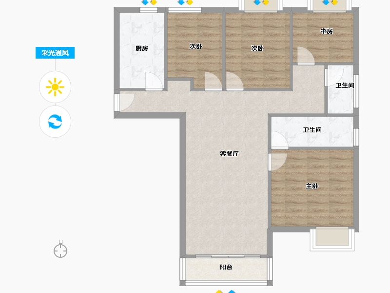 福建省-厦门市-阳光城文澜府A户型107m²-85.60-户型库-采光通风